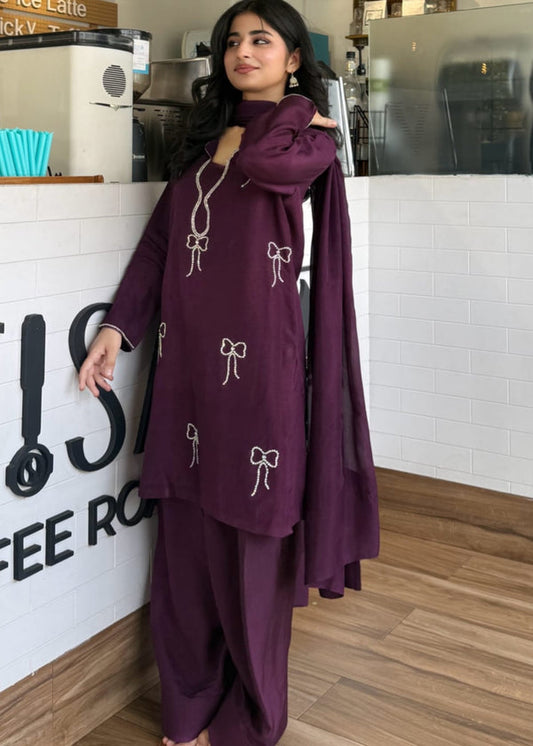 Ruby Wine Embroidered 3Pcs