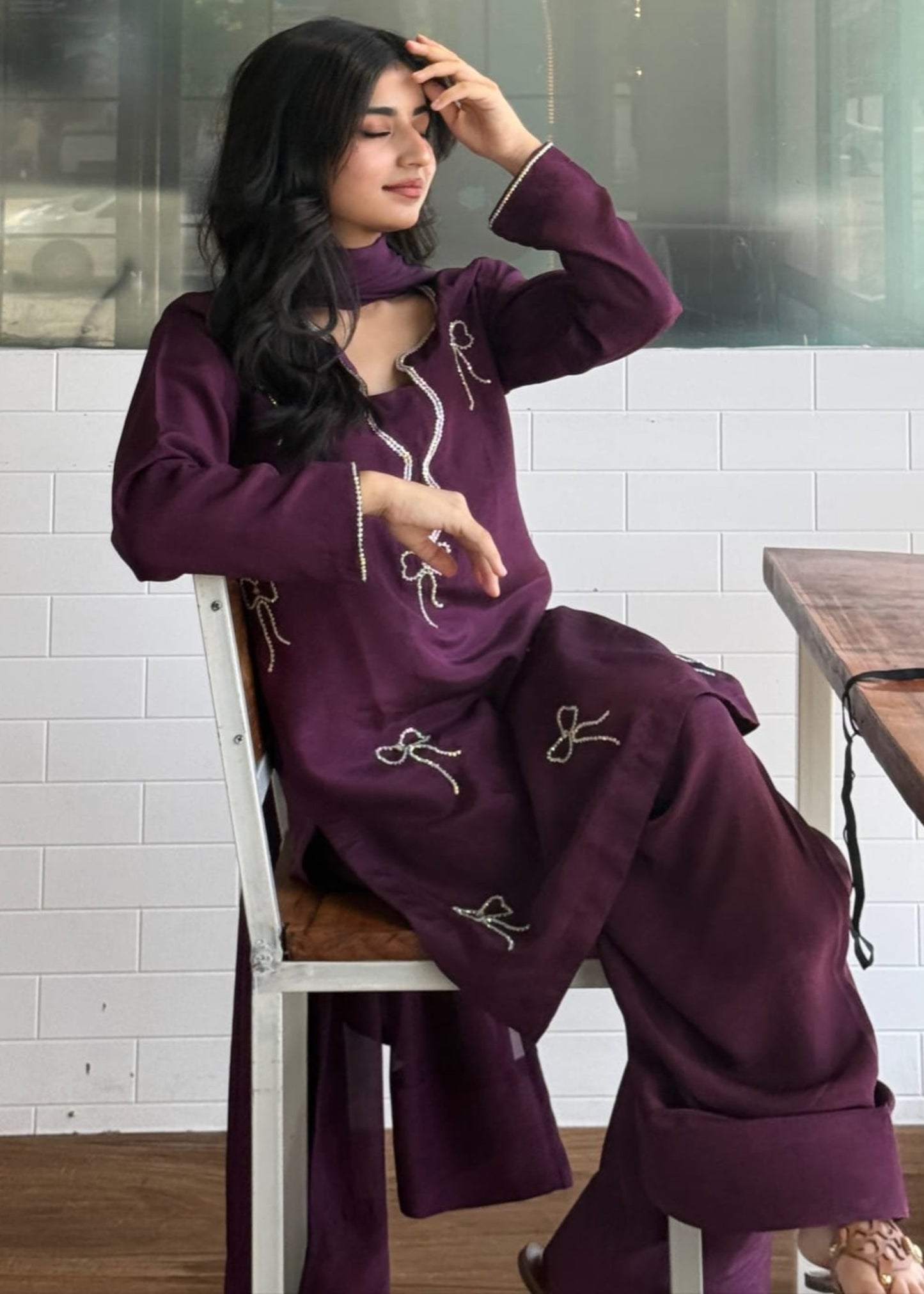 Ruby Wine Embroidered 3Pcs