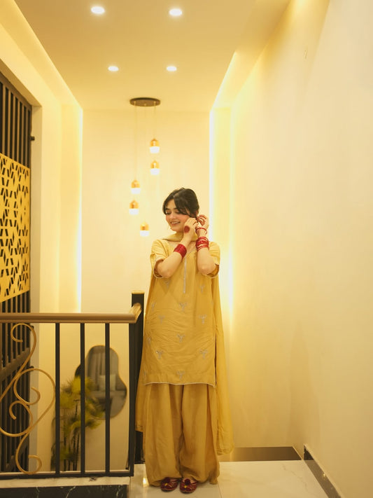 Mustard Emb 3Pcs
