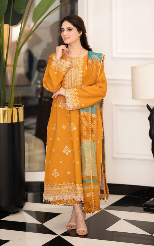 Golden Grace Embroidered 3Pc