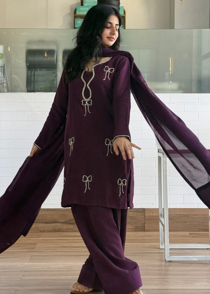 Ruby Wine Embroidered 3Pcs