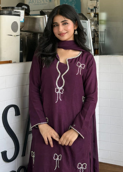 Ruby Wine Embroidered 3Pcs