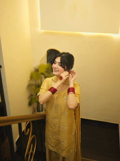 Mustard Emb 3Pcs