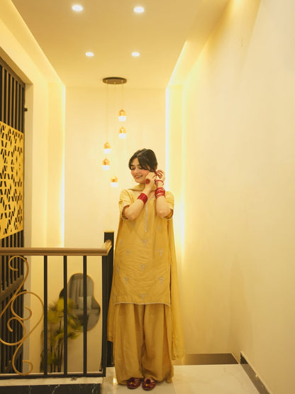 Mustard Emb 3Pcs