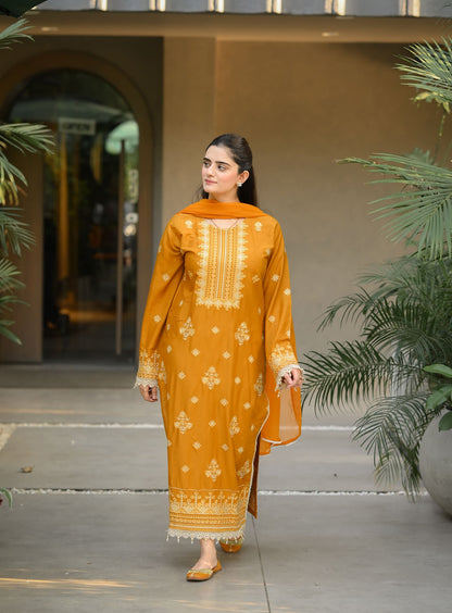 Golden Grace 3pc Suit Plain musturd Dupata