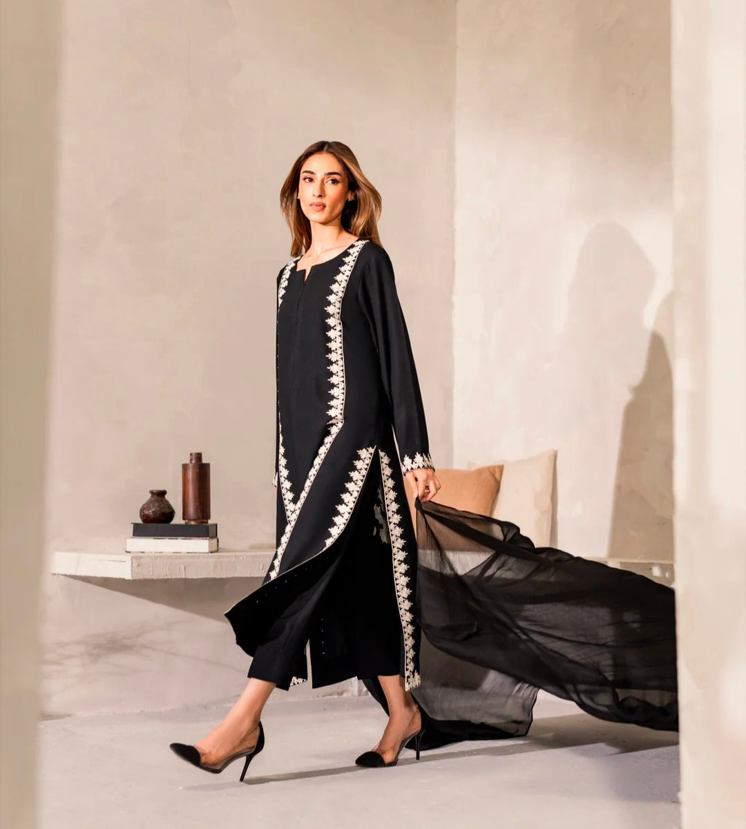 Blackish Embroidered 3Pc