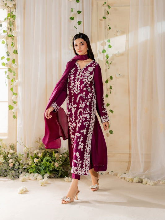 Magenta Embroidered 3Pc