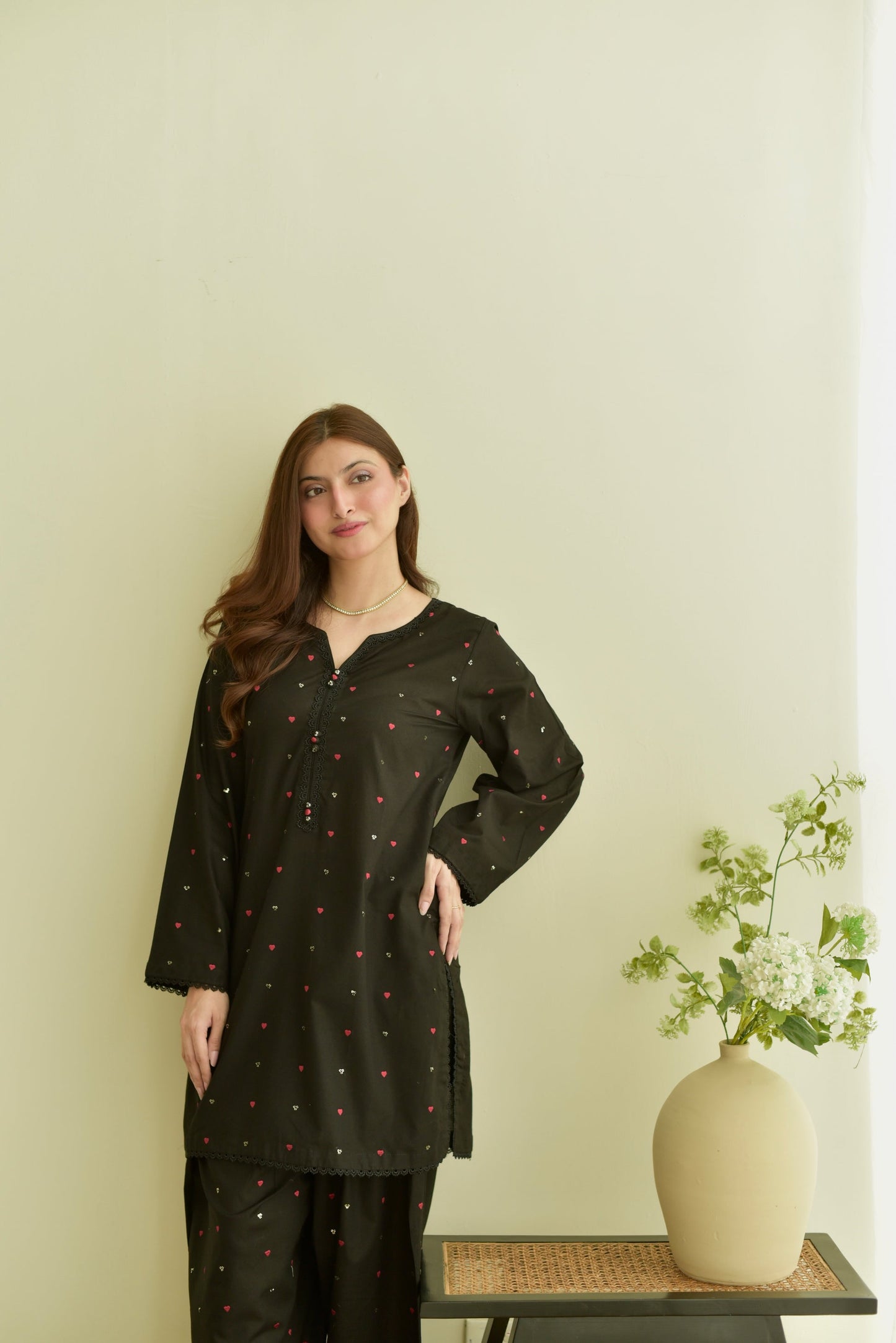 Black Heart Embroidered 3Pcs