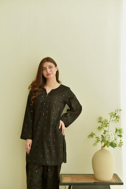 Black Heart Embroidered 3Pcs