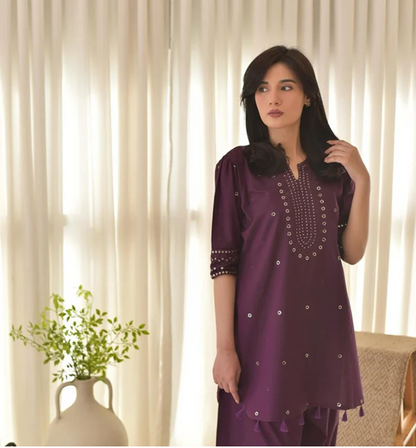 Decent Purple Embroidered 3Pcs ( Eid Special )