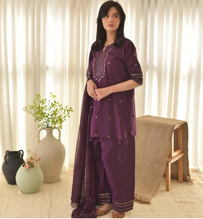Decent Purple Embroidered 3Pcs ( Eid Special )