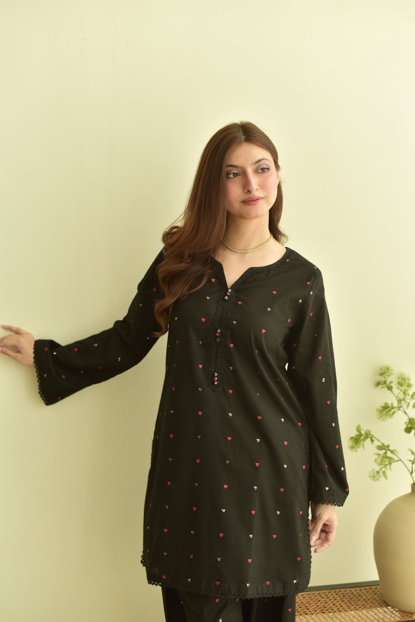 Black Heart Embroidered 3Pcs